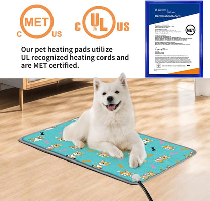 Large Pet Heating Pad (30x47in) Temperature Adjustable Dog Cat Heating Pad with Timer, Waterproof Heated Cat Bed Mat with Chew Resistant Cord