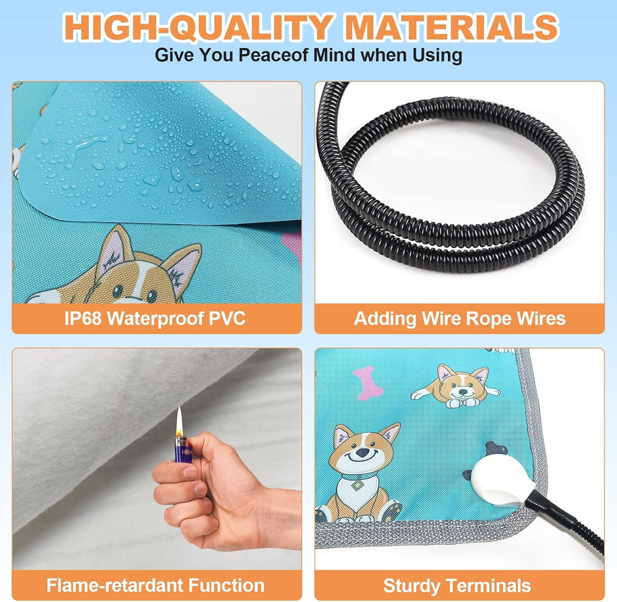Large Pet Heating Pad (30x47in) Temperature Adjustable Dog Cat Heating Pad with Timer, Waterproof Heated Cat Bed Mat with Chew Resistant Cord