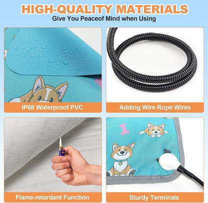 Large Pet Heating Pad (30x47in) Temperature Adjustable Dog Cat Heating Pad with Timer, Waterproof Heated Cat Bed Mat with Chew Resistant Cord
