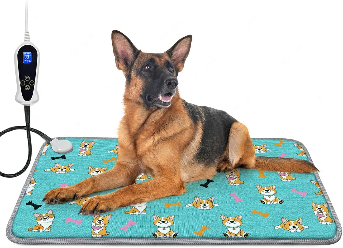 Large Pet Heating Pad (30x47in) Temperature Adjustable Dog Cat Heating Pad with Timer, Waterproof Heated Cat Bed Mat with Chew Resistant Cord