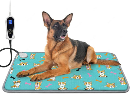 Large Pet Heating Pad (30x47in) Temperature Adjustable Dog Cat Heating Pad with Timer, Waterproof Heated Cat Bed Mat with Chew Resistant Cord
