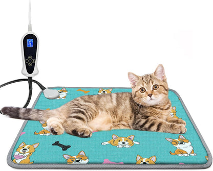 Large Pet Heating Pad (30x47in) Temperature Adjustable Dog Cat Heating Pad with Timer, Waterproof Heated Cat Bed Mat with Chew Resistant Cord