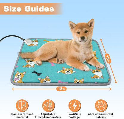 Large Pet Heating Pad (30x47in) Temperature Adjustable Dog Cat Heating Pad with Timer, Waterproof Heated Cat Bed Mat with Chew Resistant Cord