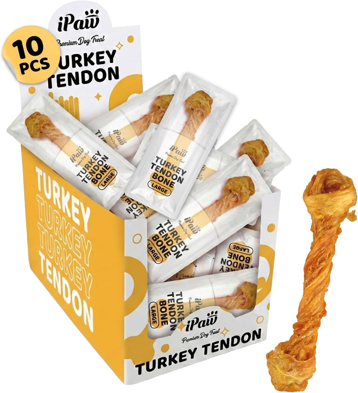 iPaw Turkey Tendon for Dogs, All Natural Human Grade Puppy Chew, Strips