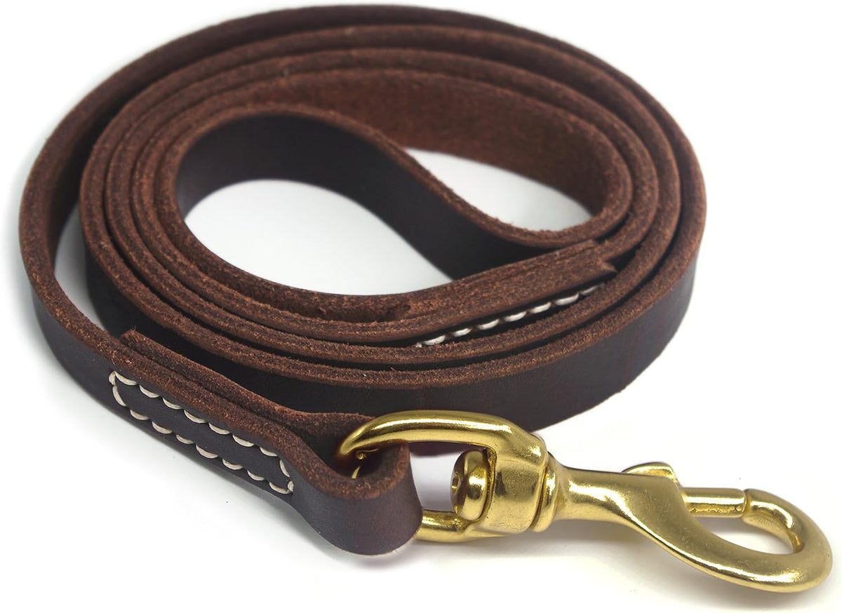 Genuine Leather Dog Training Leash. 4/6 ft Length 3/5 inch Width for Medium and Large Dogs.(4 feet)