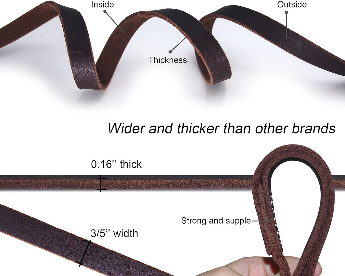 Genuine Leather Dog Training Leash. 4/6 ft Length 3/5 inch Width for Medium and Large Dogs.(4 feet)