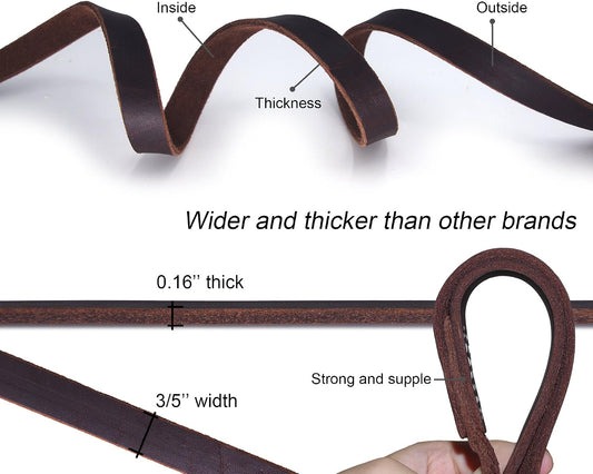 Genuine Leather Dog Training Leash. 4/6 ft Length 3/5 inch Width for Medium and Large Dogs.(4 feet)