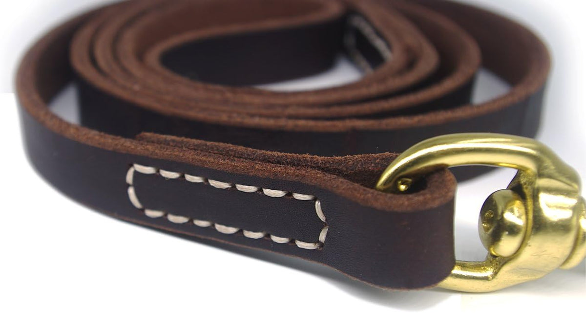 Genuine Leather Dog Training Leash. 4/6 ft Length 3/5 inch Width for Medium and Large Dogs.(4 feet)