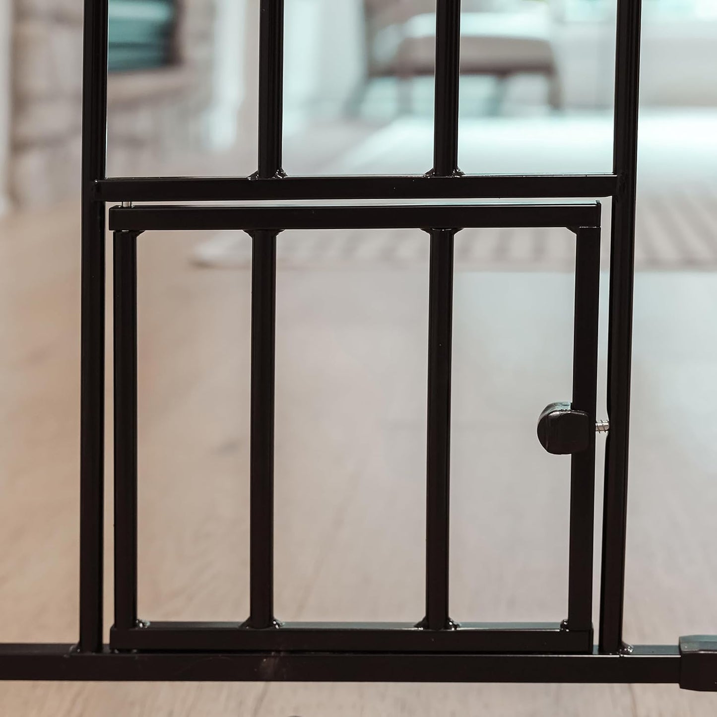 Carlson 29.5–36.5” Extra Wide Dog Gate with Small Pet Door, Walk-Through Pressure Mounted Metal Indoor Pet Safety Gate, Black, Tested and Trusted by Pet Parents, American Designed, American Owned