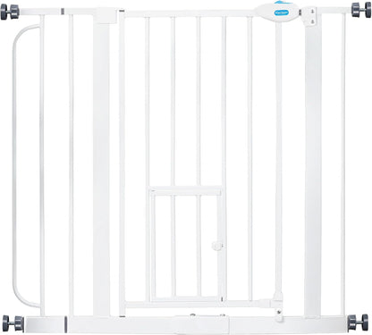 Carlson 29.5–36.5” Extra Wide Dog Gate with Small Pet Door, Walk-Through Pressure Mounted Metal Indoor Pet Safety Gate, Black, Tested and Trusted by Pet Parents, American Designed, American Owned