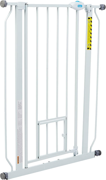 Carlson 29.5–36.5” Extra Wide Dog Gate with Small Pet Door, Walk-Through Pressure Mounted Metal Indoor Pet Safety Gate, Black, Tested and Trusted by Pet Parents, American Designed, American Owned