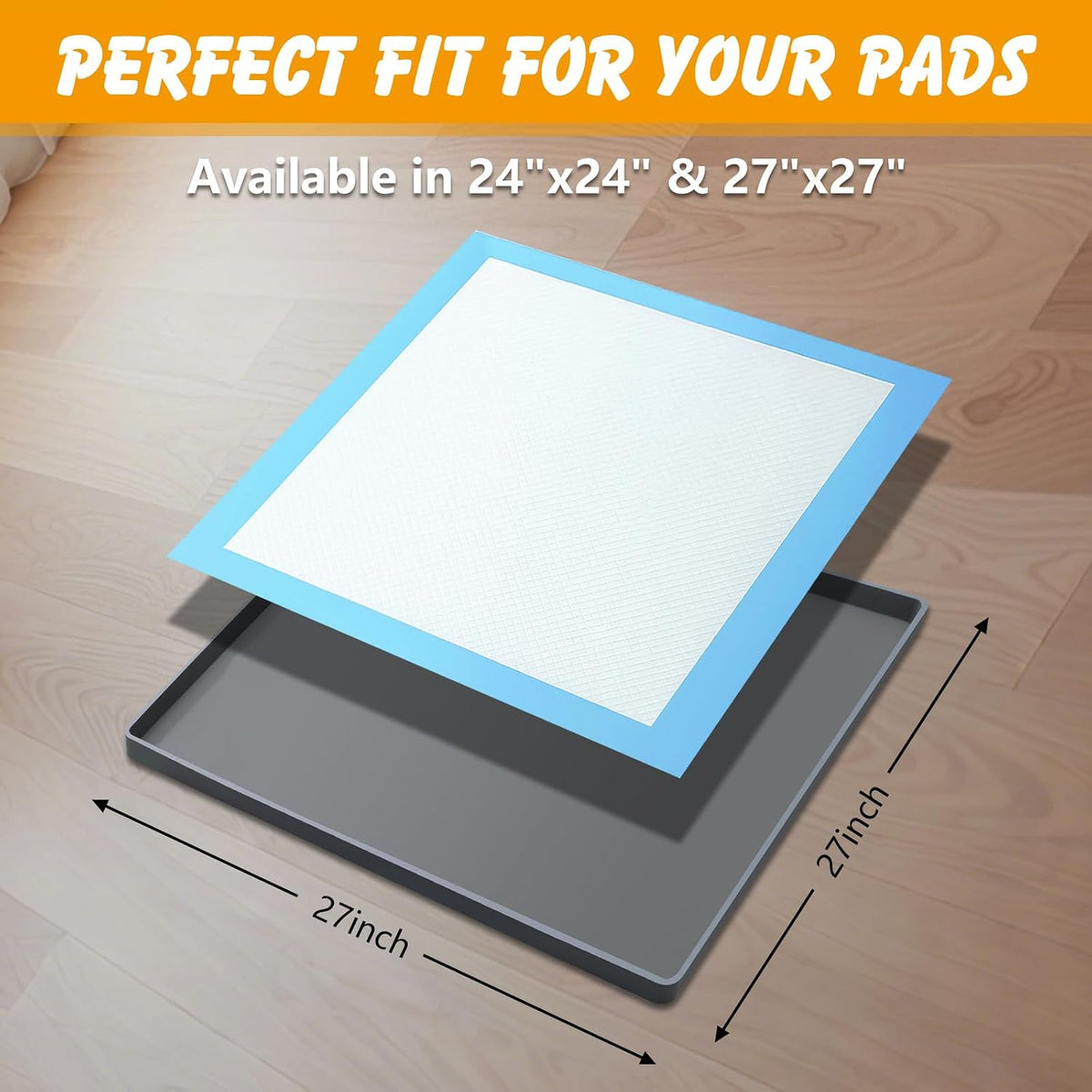 Silicone Dog Pee Pad Holder for 27 x 27 in Pads, Leak-Proof Tray