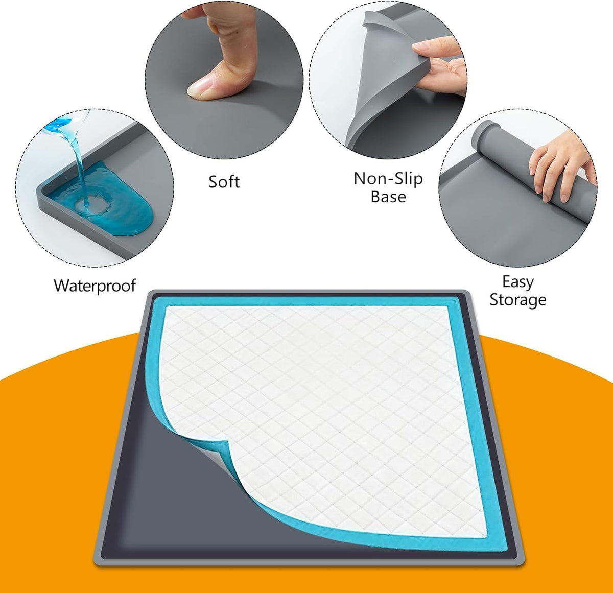 Silicone Dog Pee Pad Holder for 27 x 27 in Pads, Leak-Proof Tray