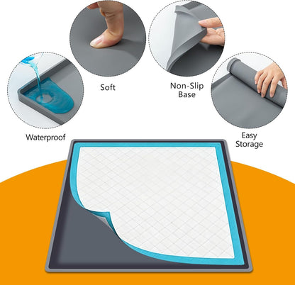 Silicone Dog Pee Pad Holder for 27 x 27 in Pads, Leak-Proof Tray