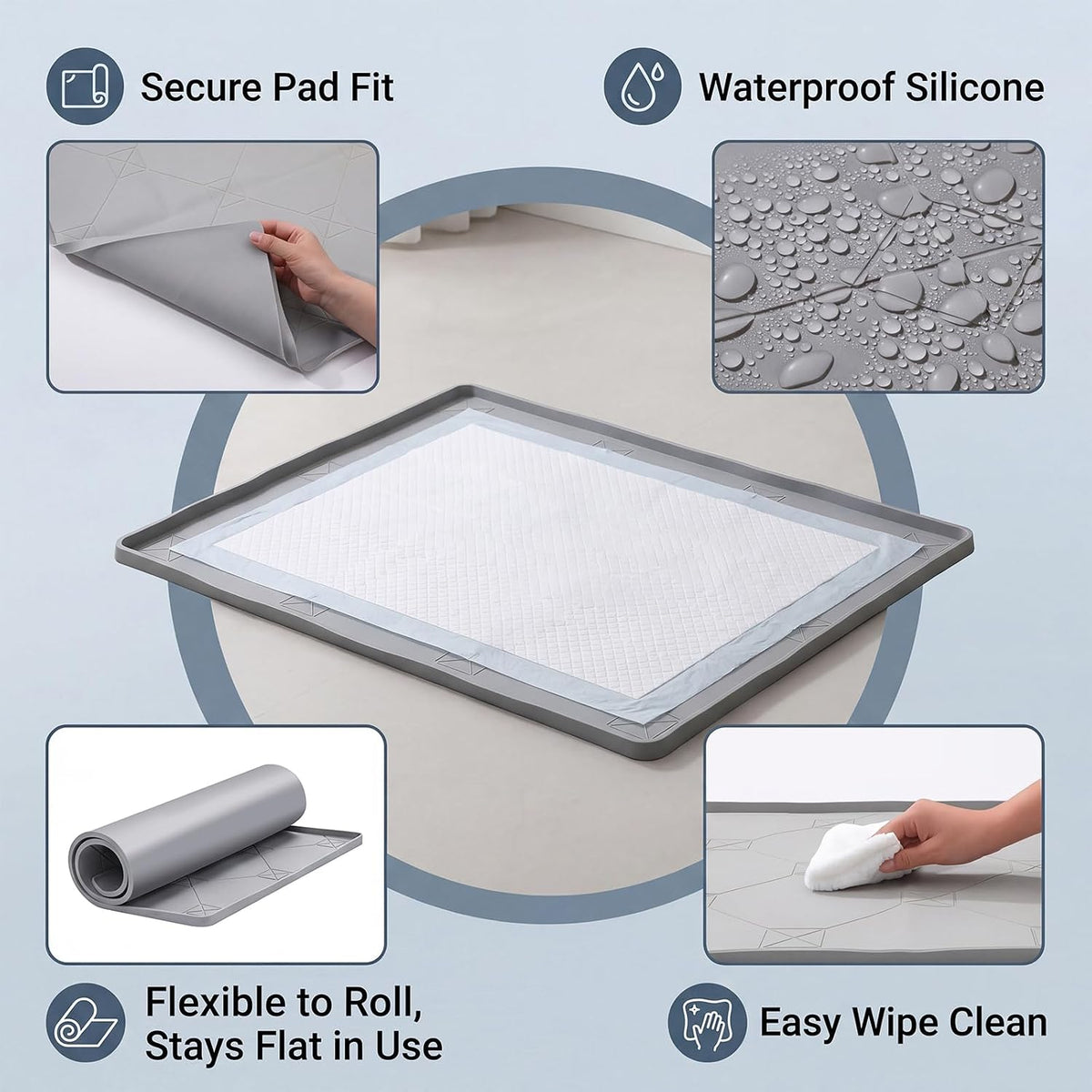 Silicone Dog Pee Pad Holder for 27 x 27 in Pads, Leak-Proof Tray