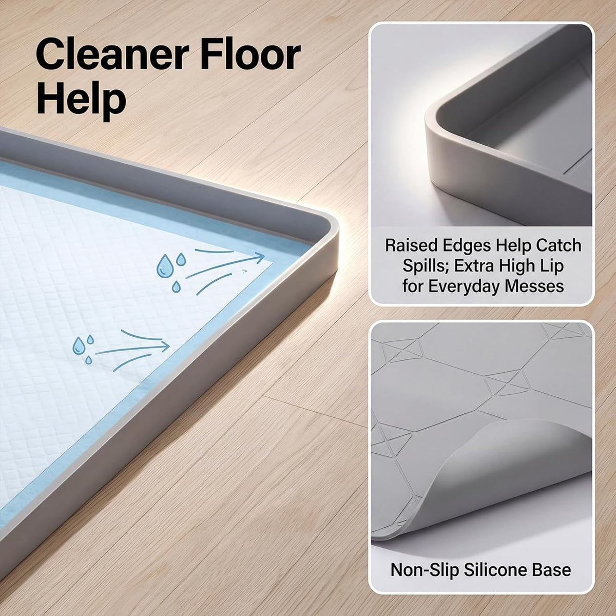 Silicone Dog Pee Pad Holder for 27 x 27 in Pads, Leak-Proof Tray