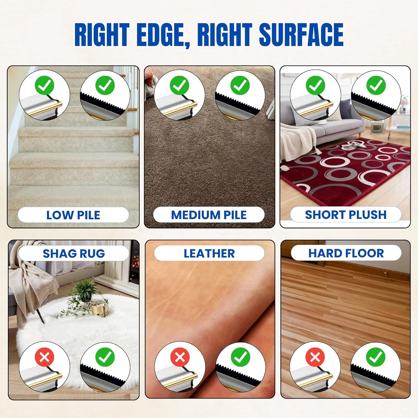Carpet Rake Kit for Pet Hair Removal & Fluffing Matted Carpet – 61" Adjustable Handle, Deep Clean Dog & Cat Hair Remover, Reusable Scraper for Rugs, Low Pile Carpet, Couch Stairs & Car