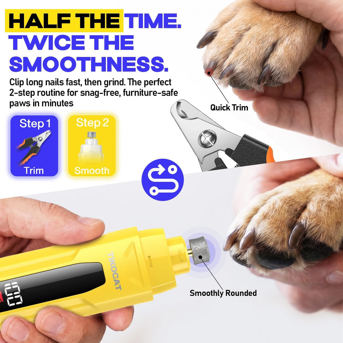 Whisper-Quiet Dog Nail Grinder Kit 50%More Powerful for Sensitive Dogs,Cats