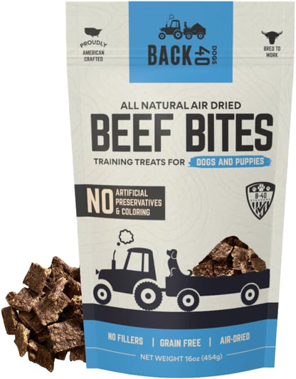 Beef Bites - All Natural Premium Air Dried Dog Training Treats - Free Range Beef, Real Meat - High Protein Food Toppers & Dog Treat - Puppy Essentials, Made in USA - 16oz