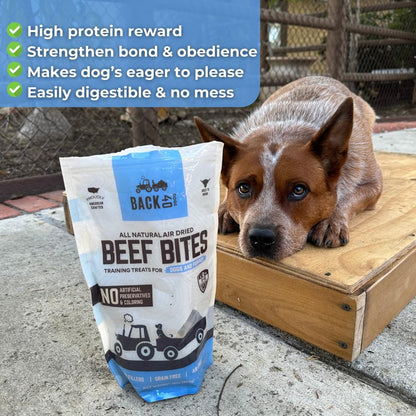 Beef Bites - All Natural Premium Air Dried Dog Training Treats - Free Range Beef, Real Meat - High Protein Food Toppers & Dog Treat - Puppy Essentials, Made in USA - 16oz