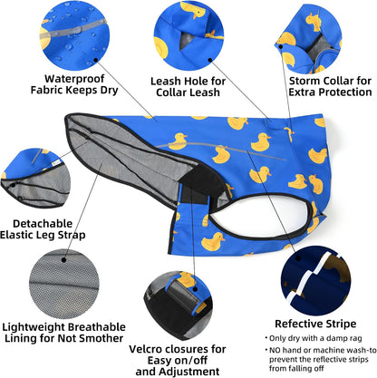Dog Raincoat, Adjustable Waterproof Reflective Rain Jacket for Small Medium Large Dogs, Lightweight Breathable Pet Rain Coat with Leash Hole(Blue,M Chest 26-32")