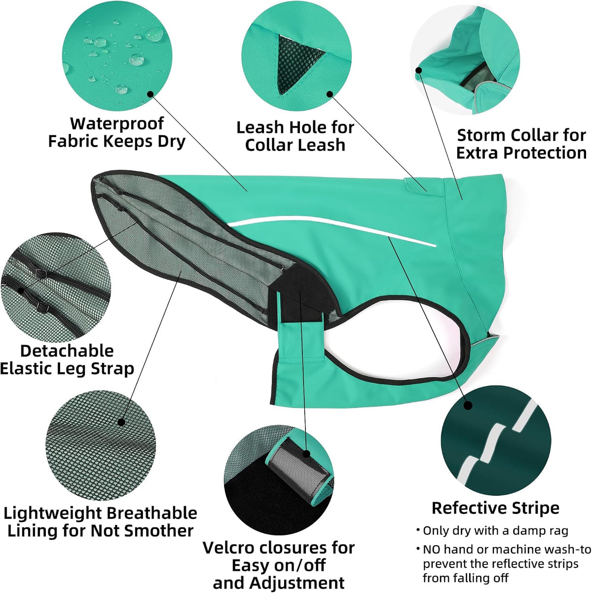 Dog Raincoat, Adjustable Waterproof Reflective Rain Jacket for Small Medium Large Dogs, Lightweight Breathable Pet Rain Coat with Leash Hole(Blue,M Chest 26-32")