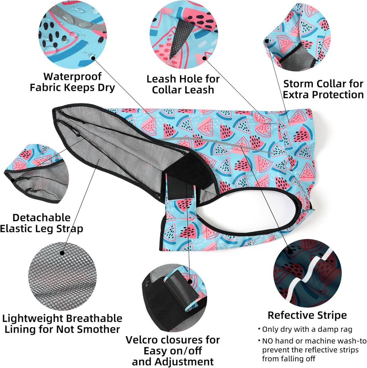 Dog Raincoat, Adjustable Waterproof Reflective Rain Jacket for Small Medium Large Dogs, Lightweight Breathable Pet Rain Coat with Leash Hole(Blue,M Chest 26-32")