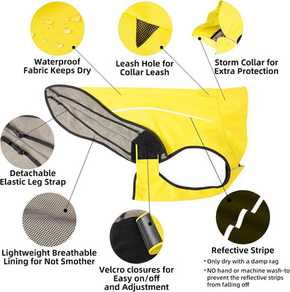 Dog Raincoat, Adjustable Waterproof Reflective Rain Jacket for Small Medium Large Dogs, Lightweight Breathable Pet Rain Coat with Leash Hole(Blue,M Chest 26-32")