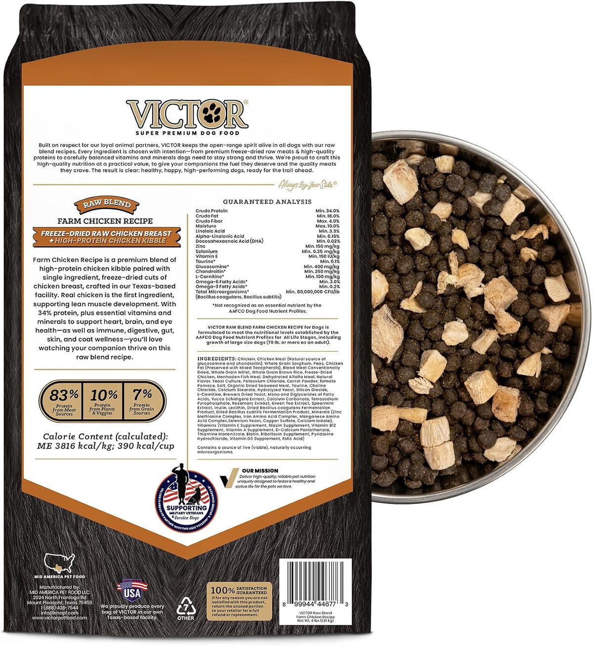 Raw Kibble Blend - Farm Chicken Freeze-Dried Dry Dog Food, 4 lb