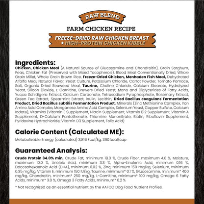 Raw Kibble Blend - Farm Chicken Freeze-Dried Dry Dog Food, 4 lb