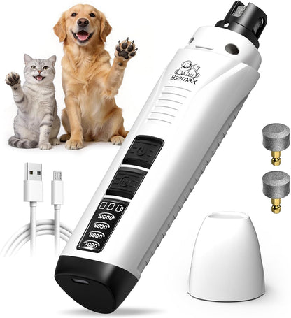 Dog Nail Grinder, 4-Speed Rechargeable Quiet Electric Pet Nail Trimmer with Dual LED Lights Safety Guard Dog Nail Trimmer for Small Medium Large Dogs Cats Ideal for Home Grooming Pet Salon Travel Use