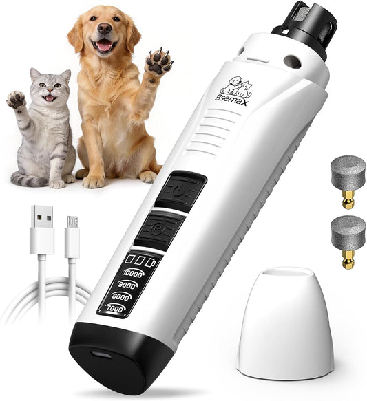 Dog Nail Grinder, 4-Speed Rechargeable Quiet Electric Pet Nail Trimmer with Dual LED Lights Safety Guard Dog Nail Trimmer for Small Medium Large Dogs Cats Ideal for Home Grooming Pet Salon Travel Use