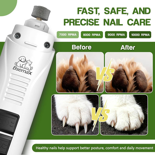 Dog Nail Grinder, 4-Speed Rechargeable Quiet Electric Pet Nail Trimmer with Dual LED Lights Safety Guard Dog Nail Trimmer for Small Medium Large Dogs Cats Ideal for Home Grooming Pet Salon Travel Use