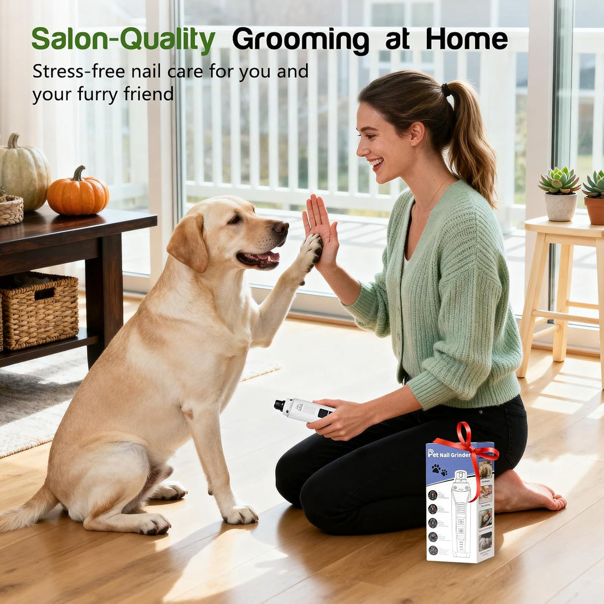 Dog Nail Grinder, 4-Speed Rechargeable Quiet Electric Pet Nail Trimmer with Dual LED Lights Safety Guard Dog Nail Trimmer for Small Medium Large Dogs Cats Ideal for Home Grooming Pet Salon Travel Use