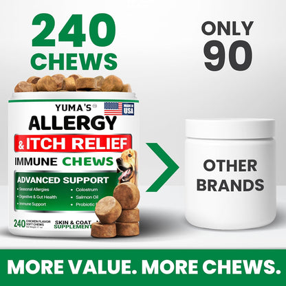 Dog Allergy Chews for Itchy Skin - 240 Treats - Anti-Itch Immune Relief