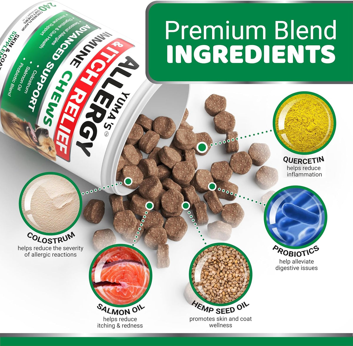 Dog Allergy Chews for Itchy Skin - 240 Treats - Anti-Itch Immune Relief