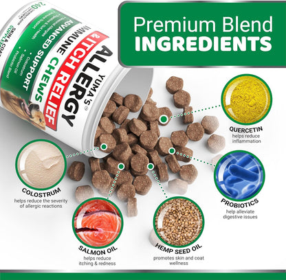 Dog Allergy Chews for Itchy Skin - 240 Treats - Anti-Itch Immune Relief