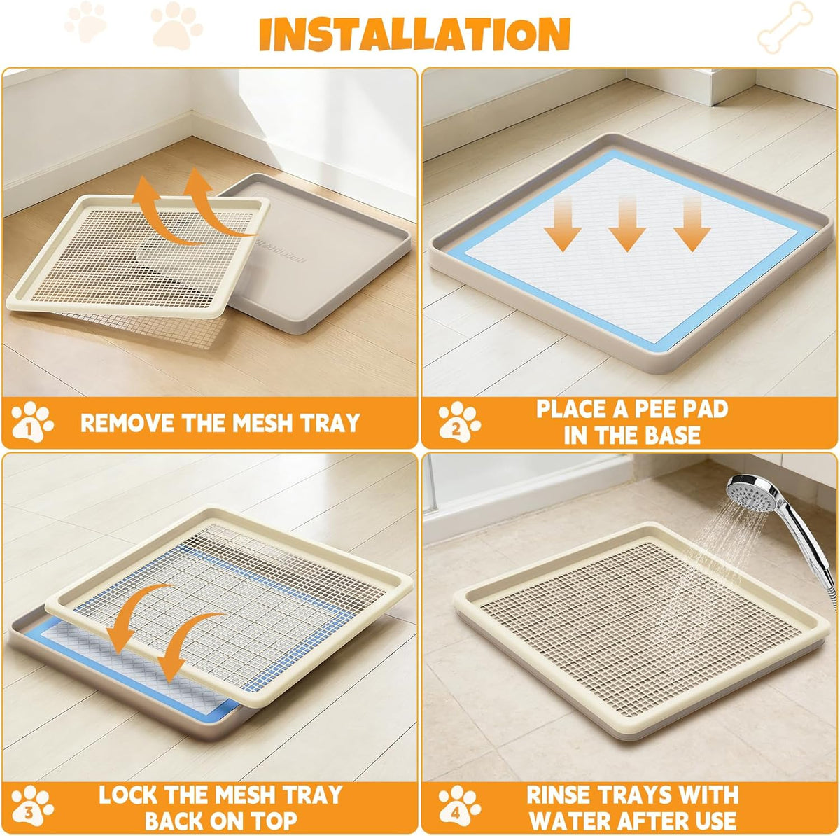 Dog Potty Tray Fits 22 x 22 In Pee Pad, Potty Training for Puppy Pad Holder
