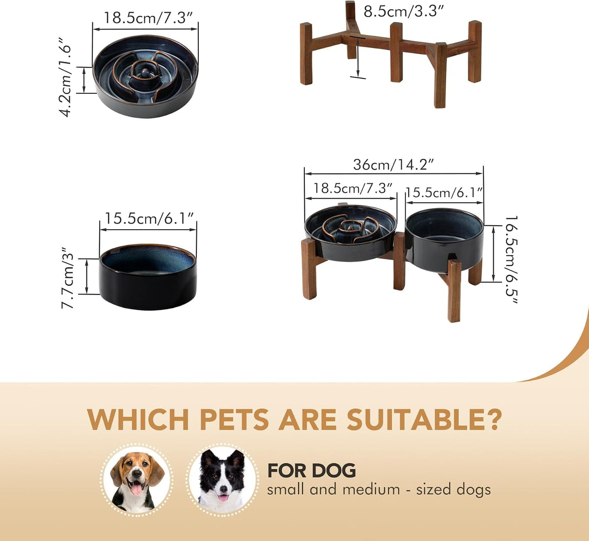 Raised Slow Feeder Dog Bowls, Elevated Dog Bowls Slow Feeder Set