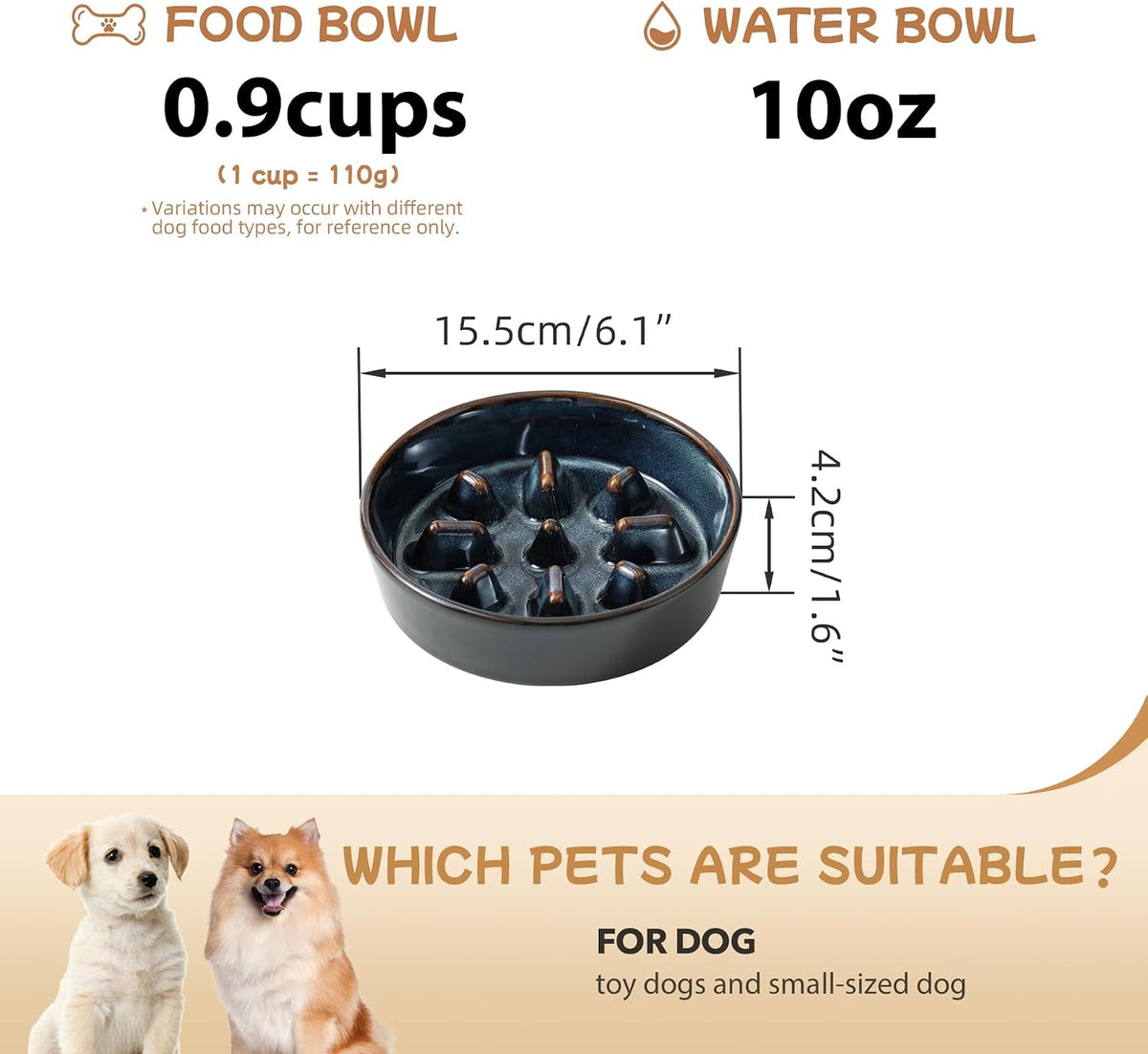 Raised Slow Feeder Dog Bowls, Elevated Dog Bowls Slow Feeder Set