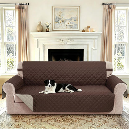 Reversible Sofa Cover for 3 Cushion, Chocolate/Beige