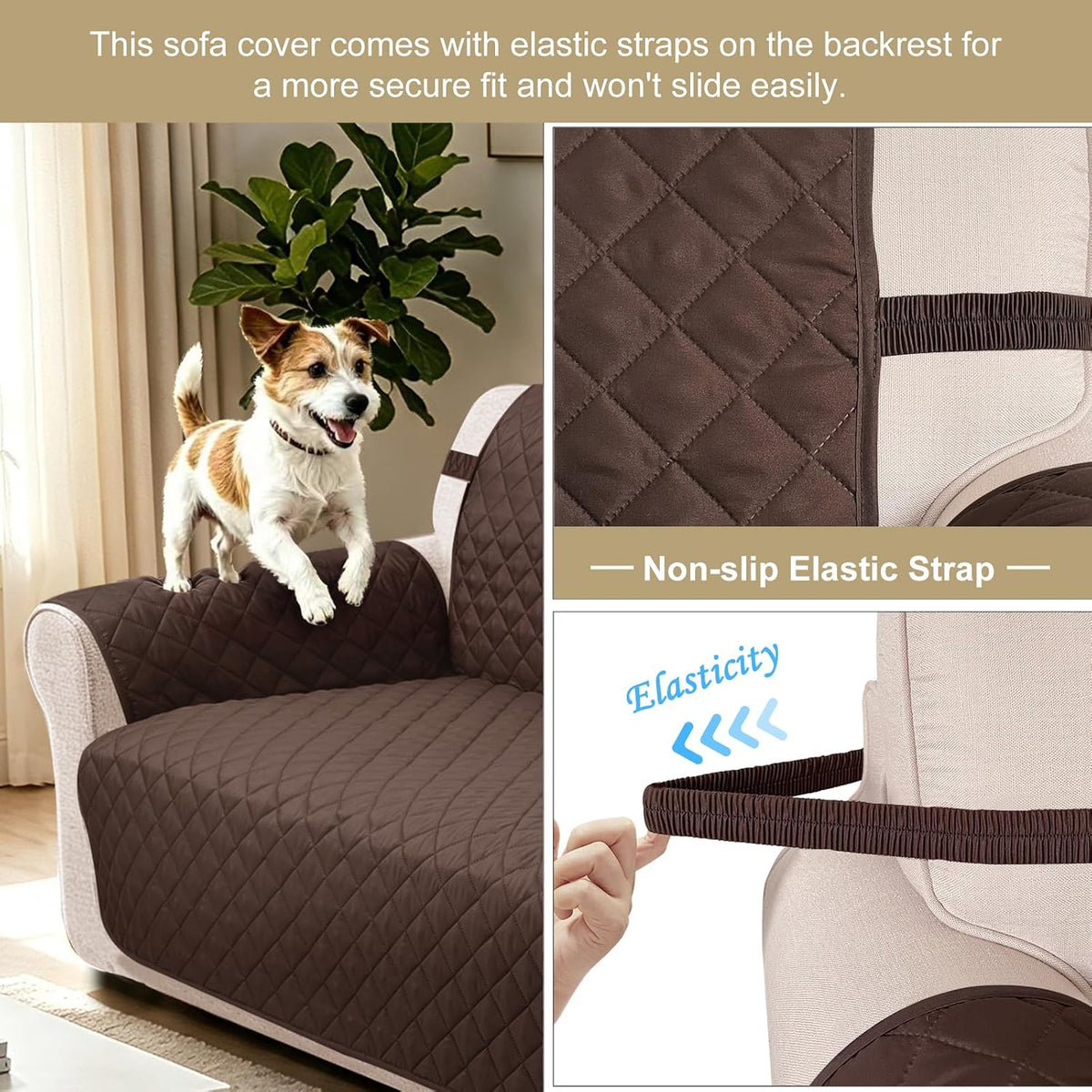 Reversible Sofa Cover for 3 Cushion, Chocolate/Beige