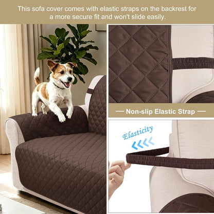 Reversible Sofa Cover for 3 Cushion, Chocolate/Beige