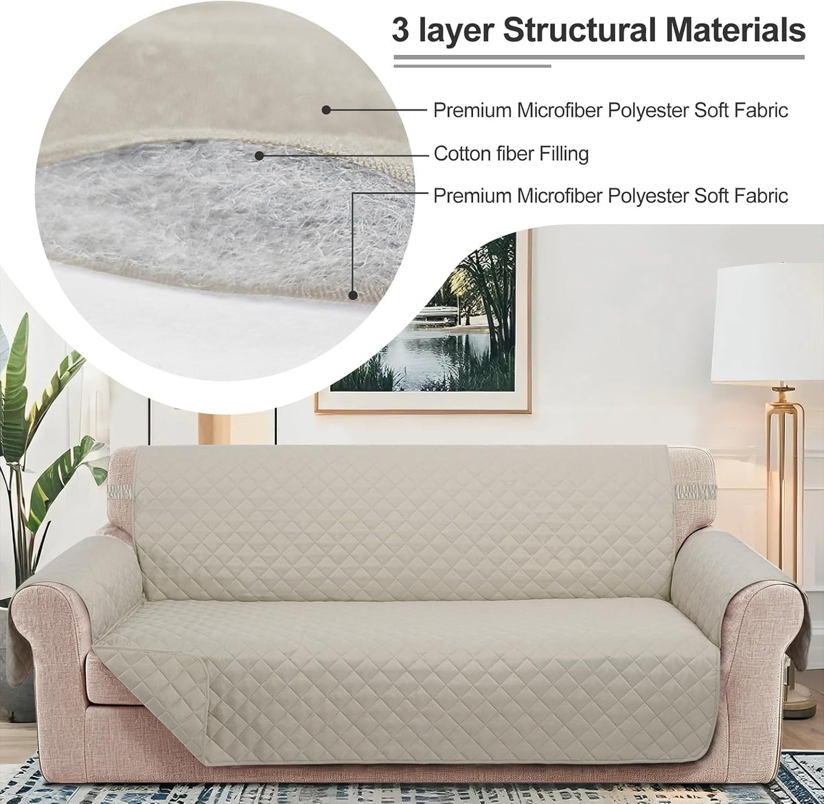 Reversible Sofa Cover for 3 Cushion, Chocolate/Beige