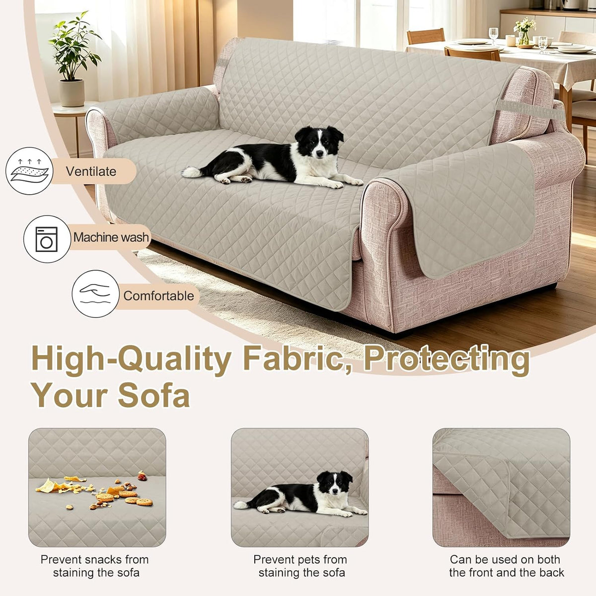 Reversible Sofa Cover for 3 Cushion, Chocolate/Beige