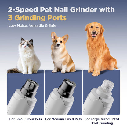 Dog Nail Grinder Upgraded - Professional 2-Speed Super Quiet and Low Vibration Electric Pet Nail Grinder with LED Lights - Painless Paws Grooming & Smoothing for Small to Large Dogs