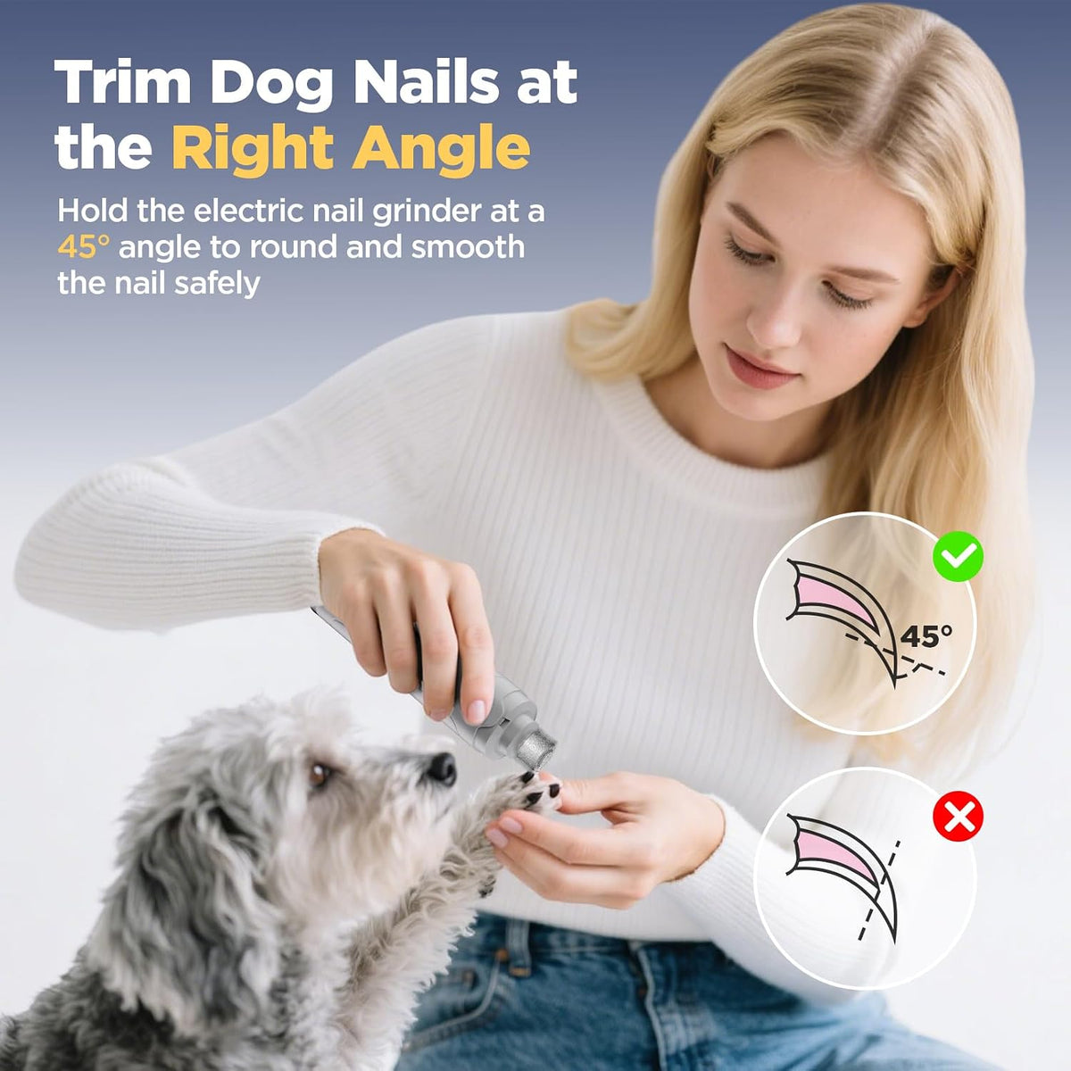 Dog Nail Grinder Upgraded - Professional 2-Speed Super Quiet and Low Vibration Electric Pet Nail Grinder with LED Lights - Painless Paws Grooming & Smoothing for Small to Large Dogs