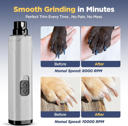 Dog Nail Grinder Upgraded - Professional 2-Speed Super Quiet and Low Vibration Electric Pet Nail Grinder with LED Lights - Painless Paws Grooming & Smoothing for Small to Large Dogs
