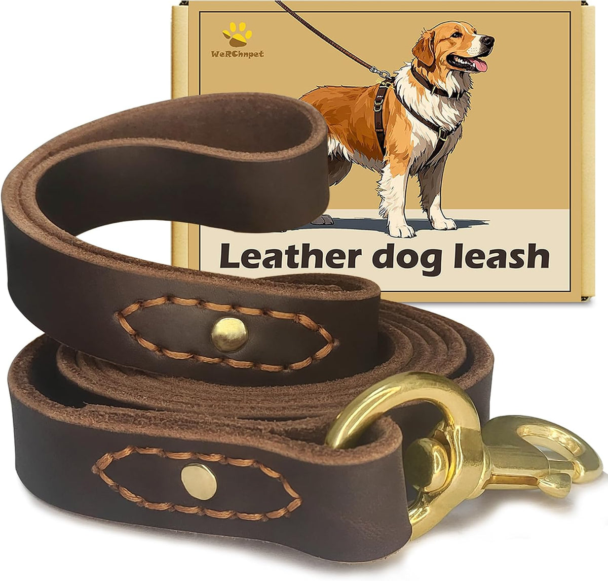 Leather Dog Leash 6 ft x 1 inch,Strong and Soft Heavy Duty Genuine Leather Dog Leash for Large, Medium, Small Dogs Premium Leather Leash for Dogs