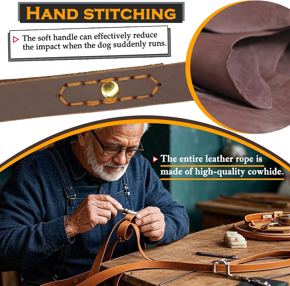 Leather Dog Leash 6 ft x 1 inch,Strong and Soft Heavy Duty Genuine Leather Dog Leash for Large, Medium, Small Dogs Premium Leather Leash for Dogs
